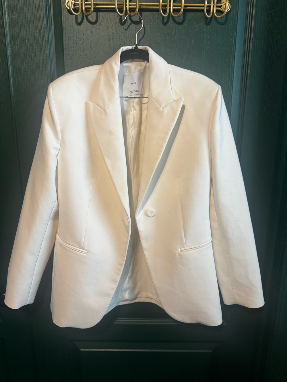Mango White Single-Button Fitted Blazer